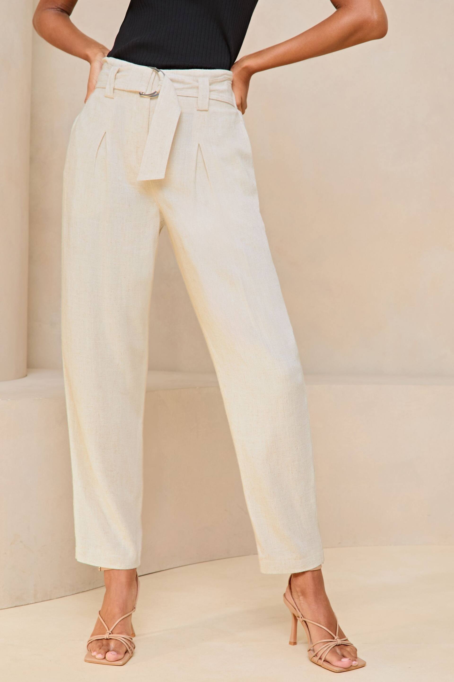 Lipsy Cream Tapered Belted Smart Trousers - Image 1 of 4