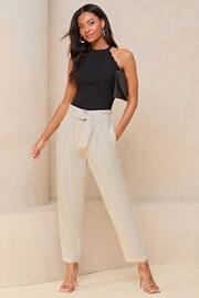 Lipsy Cream Tapered Belted Smart Trousers - Image 3 of 4