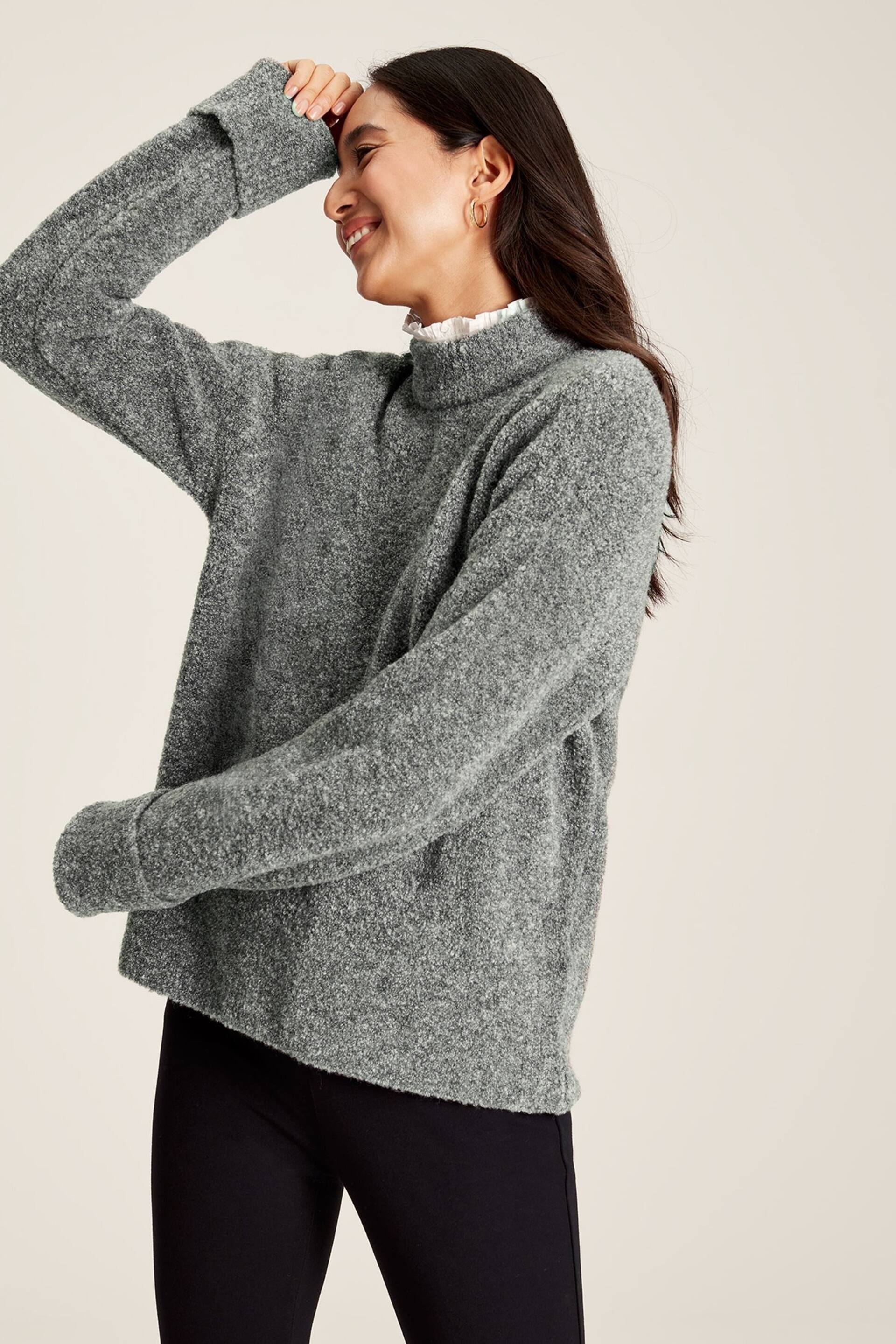 Joules Bea Grey High Neck Bouclé Jumper - Image 1 of 6