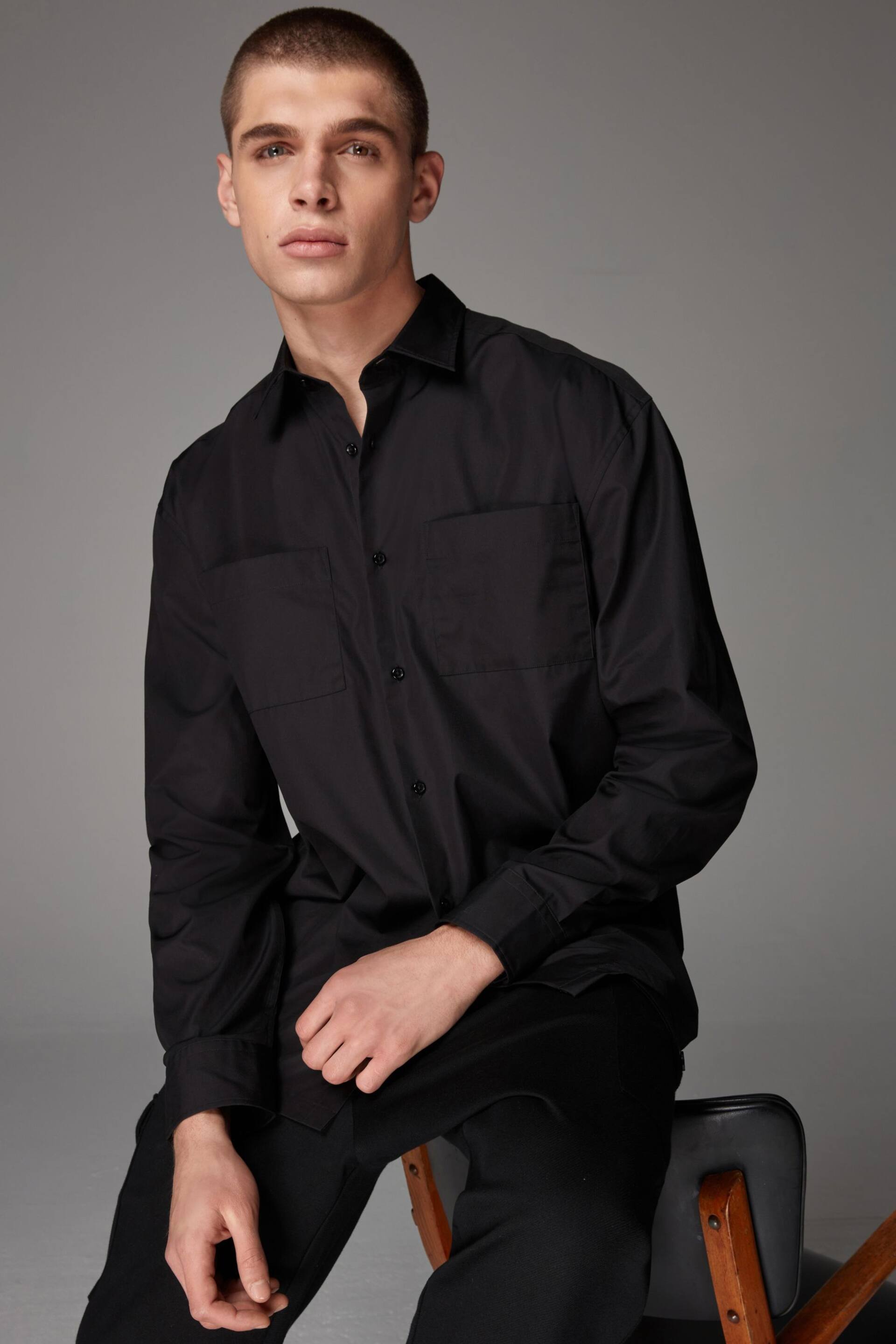 Black EDIT Boxy Fit Short Sleeve Cotton Shirt - Image 1 of 6