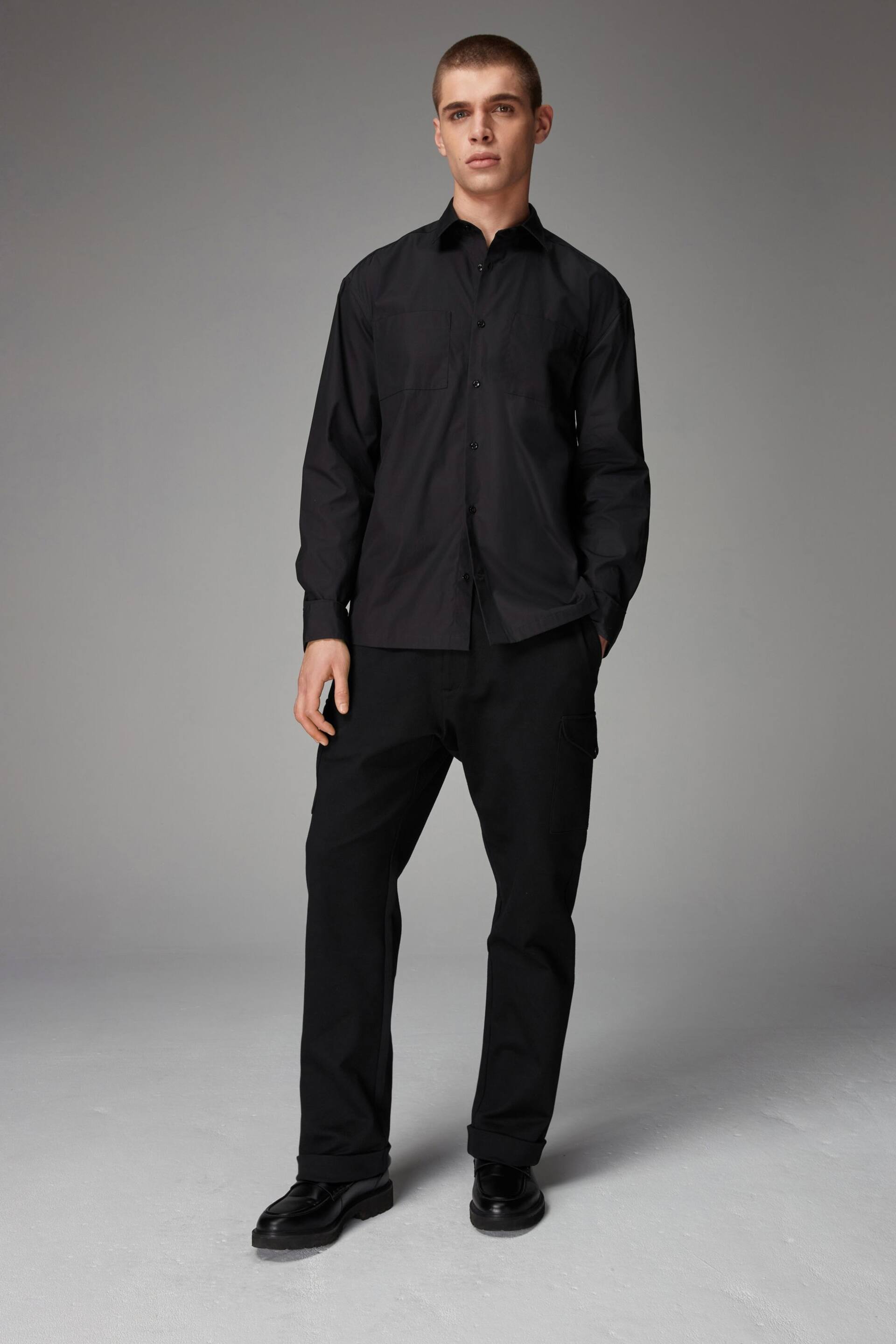 Black EDIT Boxy Fit Short Sleeve Cotton Shirt - Image 2 of 6