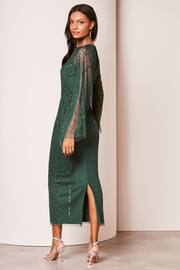 Lipsy Green Hand Embellished Mesh Sleeve Cape Maxi Dress - Image 2 of 4