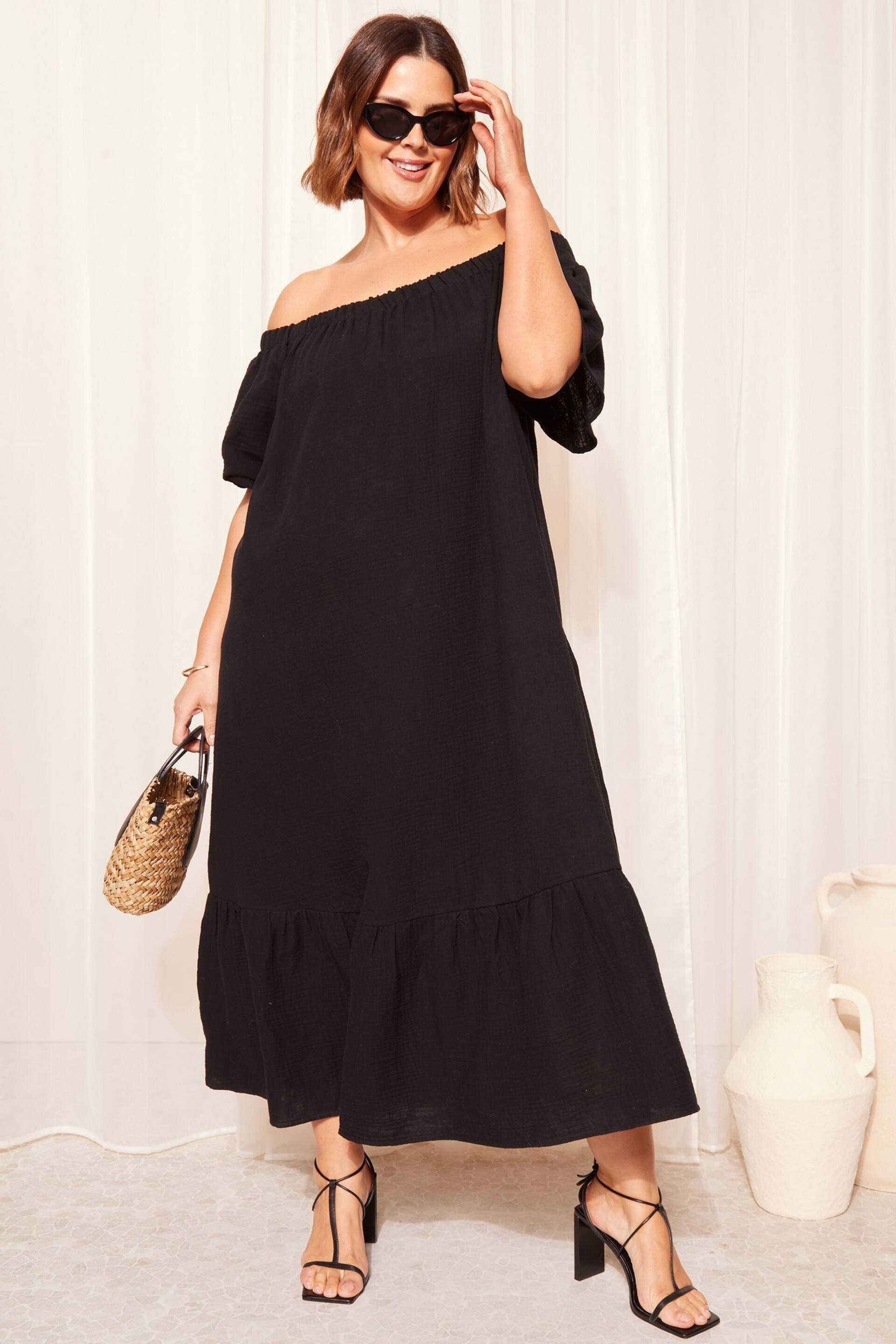 Curves Like These Black Linen Look Bardot Maxi Dress - Image 1 of 4