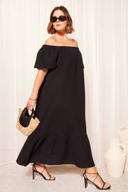 Curves Like These Black Linen Look Bardot Maxi Dress - Image 2 of 4