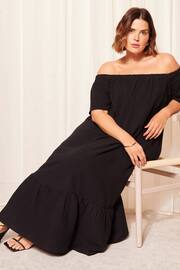 Curves Like These Black Linen Look Bardot Maxi Dress - Image 3 of 4