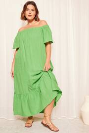 Curves Like These Green Linen Look Bardot Maxi Dress - Image 1 of 4