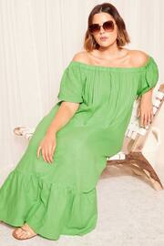 Curves Like These Green Linen Look Bardot Maxi Dress - Image 2 of 4