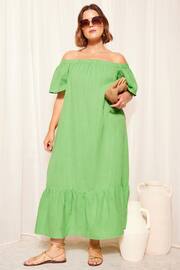 Curves Like These Green Linen Look Bardot Maxi Dress - Image 3 of 4