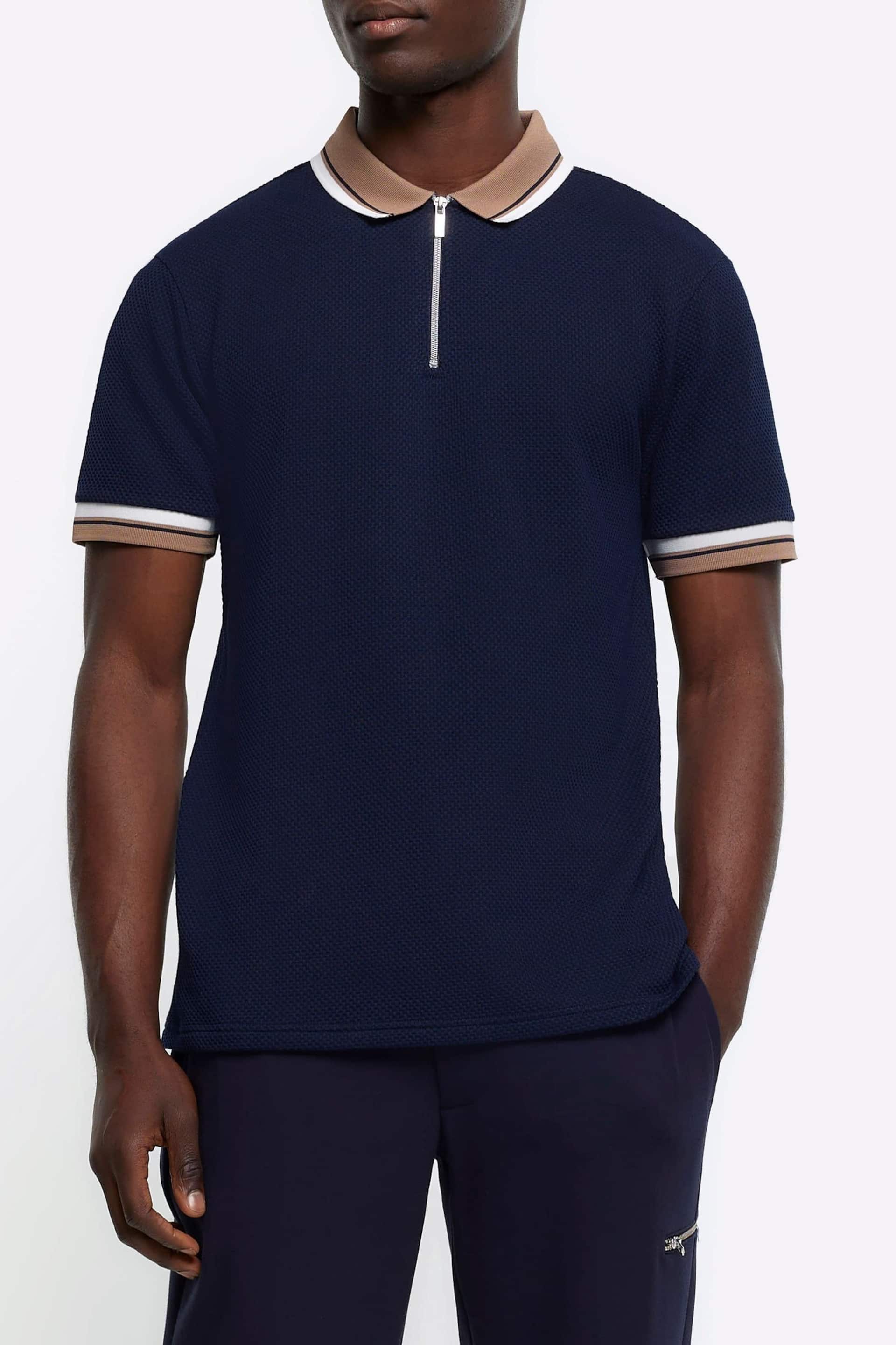 River Island Blue Tap Contrast Collar Regular Fit Polo Shirt - Image 1 of 4