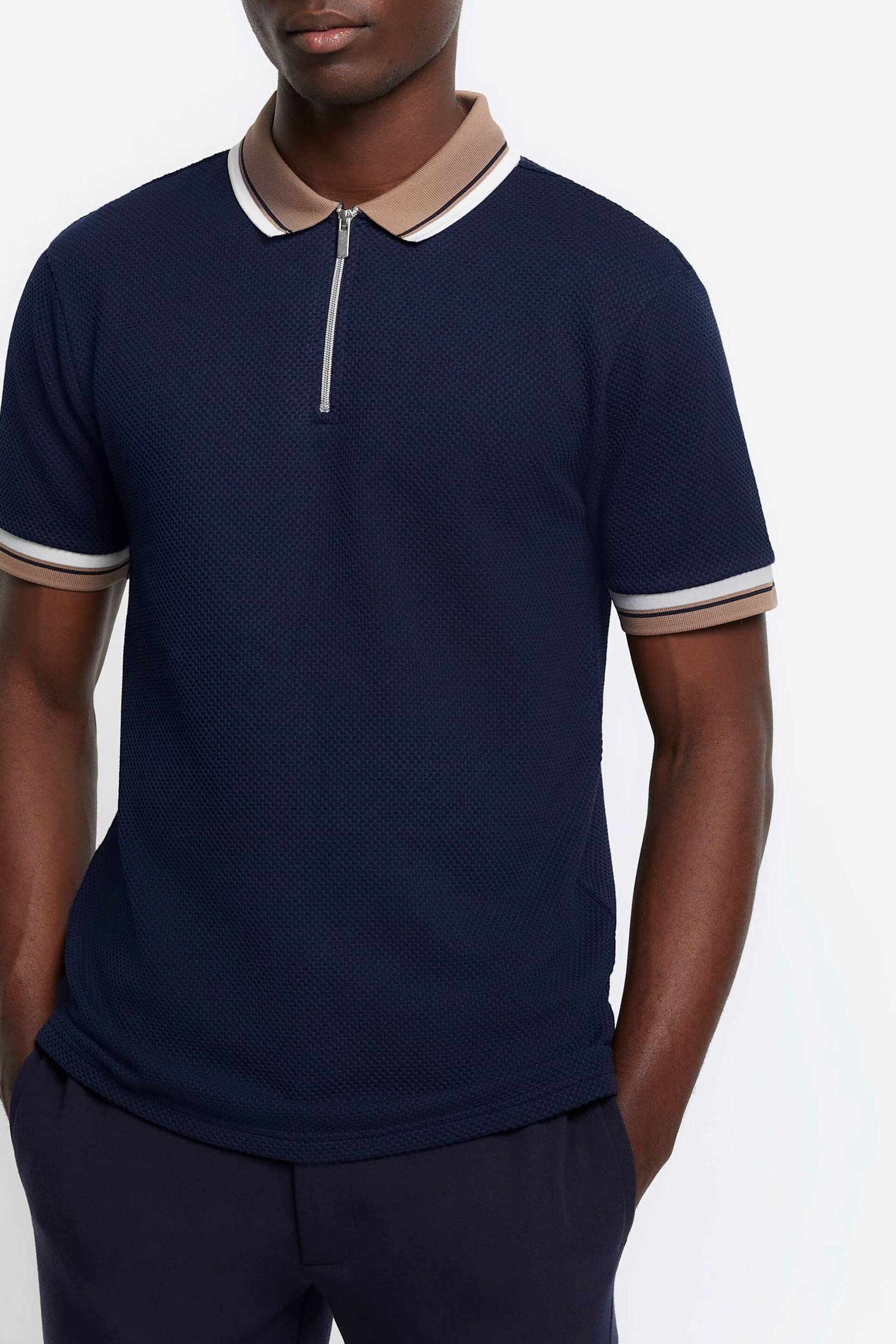 River Island Blue Tap Contrast Collar Regular Fit Polo Shirt - Image 3 of 4