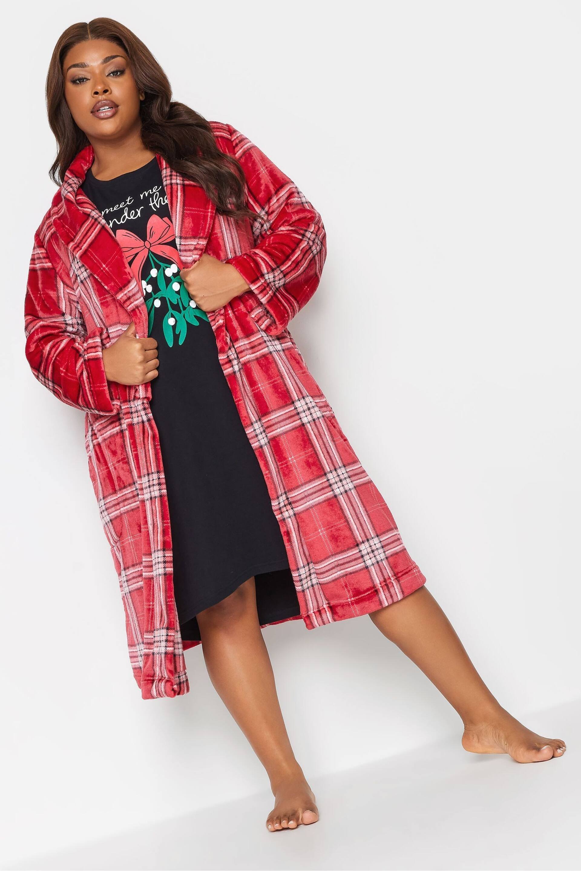 Yours Curve Red Check Shawl Collar Robe - Image 3 of 4