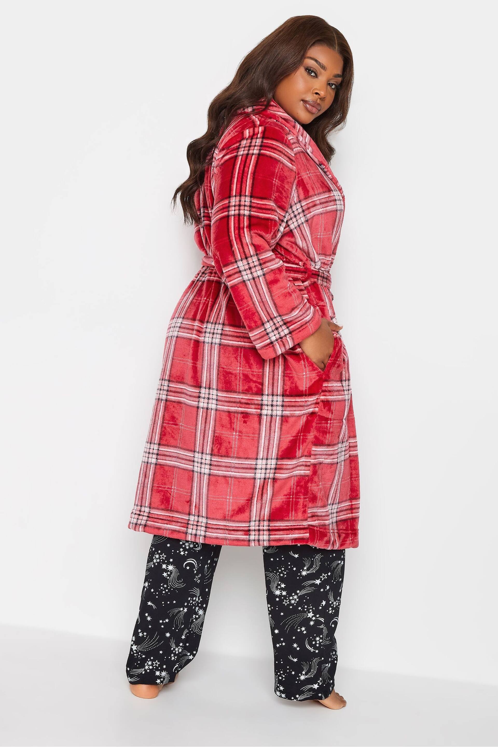 Yours Curve Red Check Shawl Collar Robe - Image 4 of 4