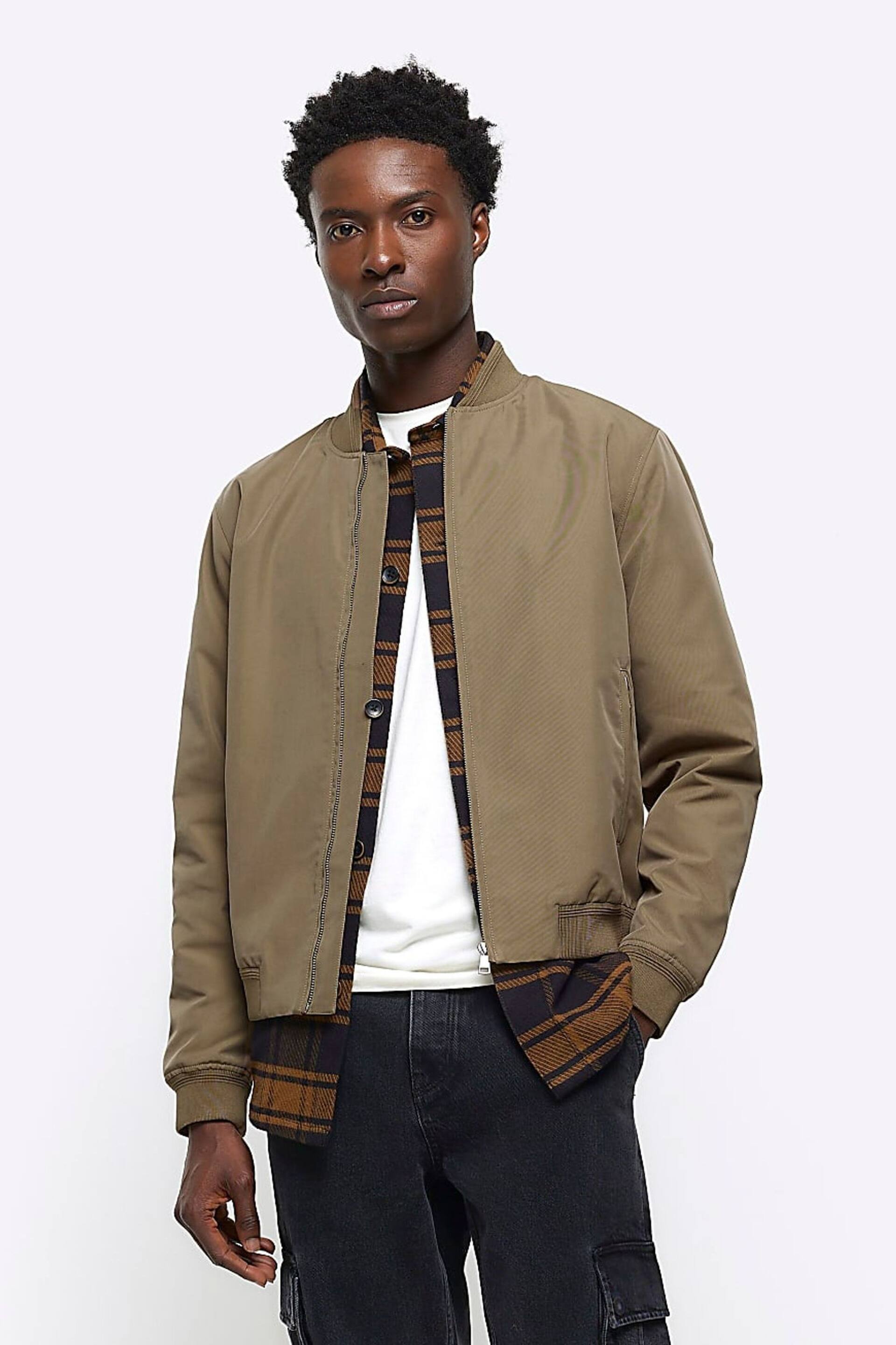 River Island Brown Cotton Bomber Jacket - Image 1 of 8