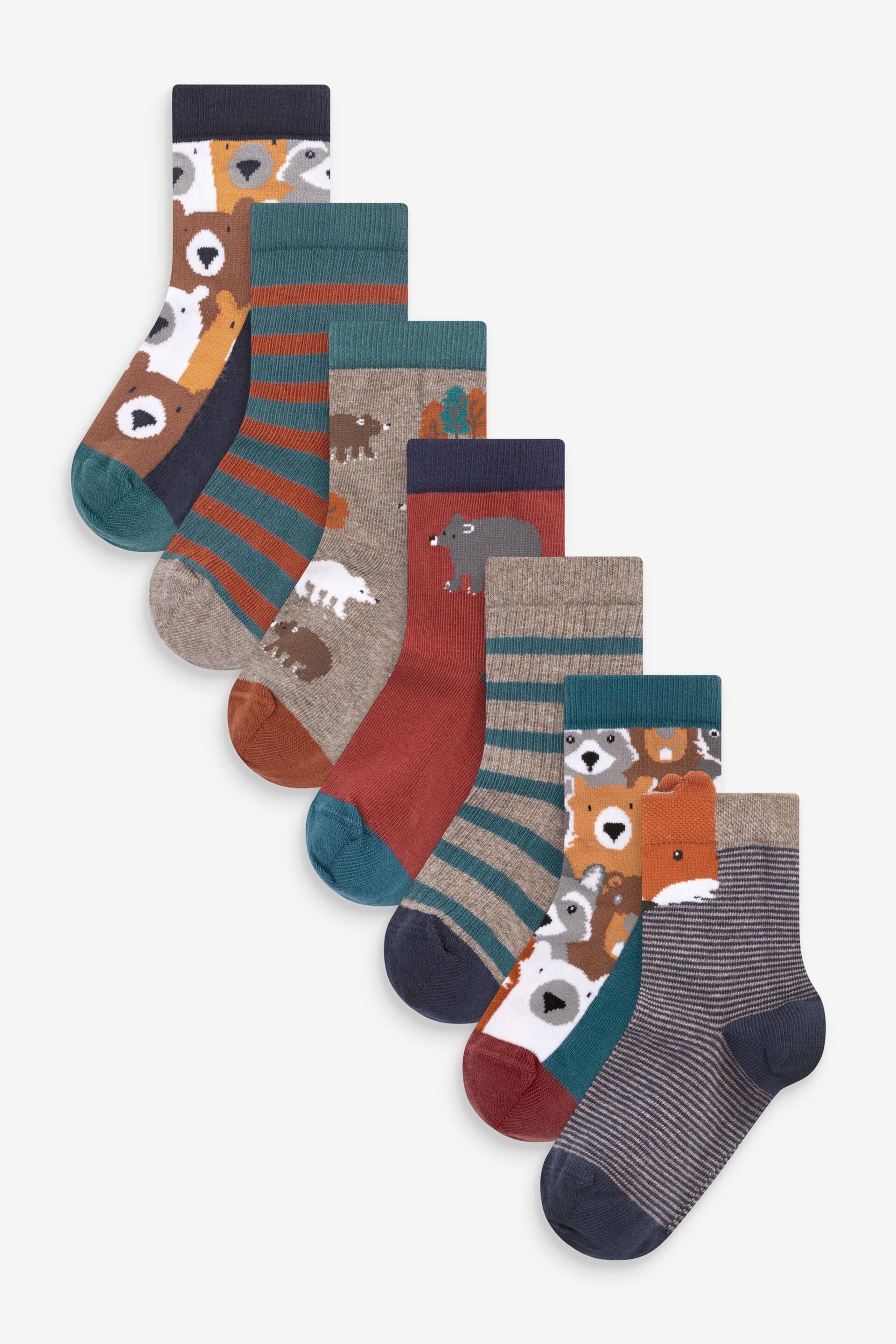 Brown Animal Stripe Cotton Rich Socks 7 Pack - Image 1 of 8