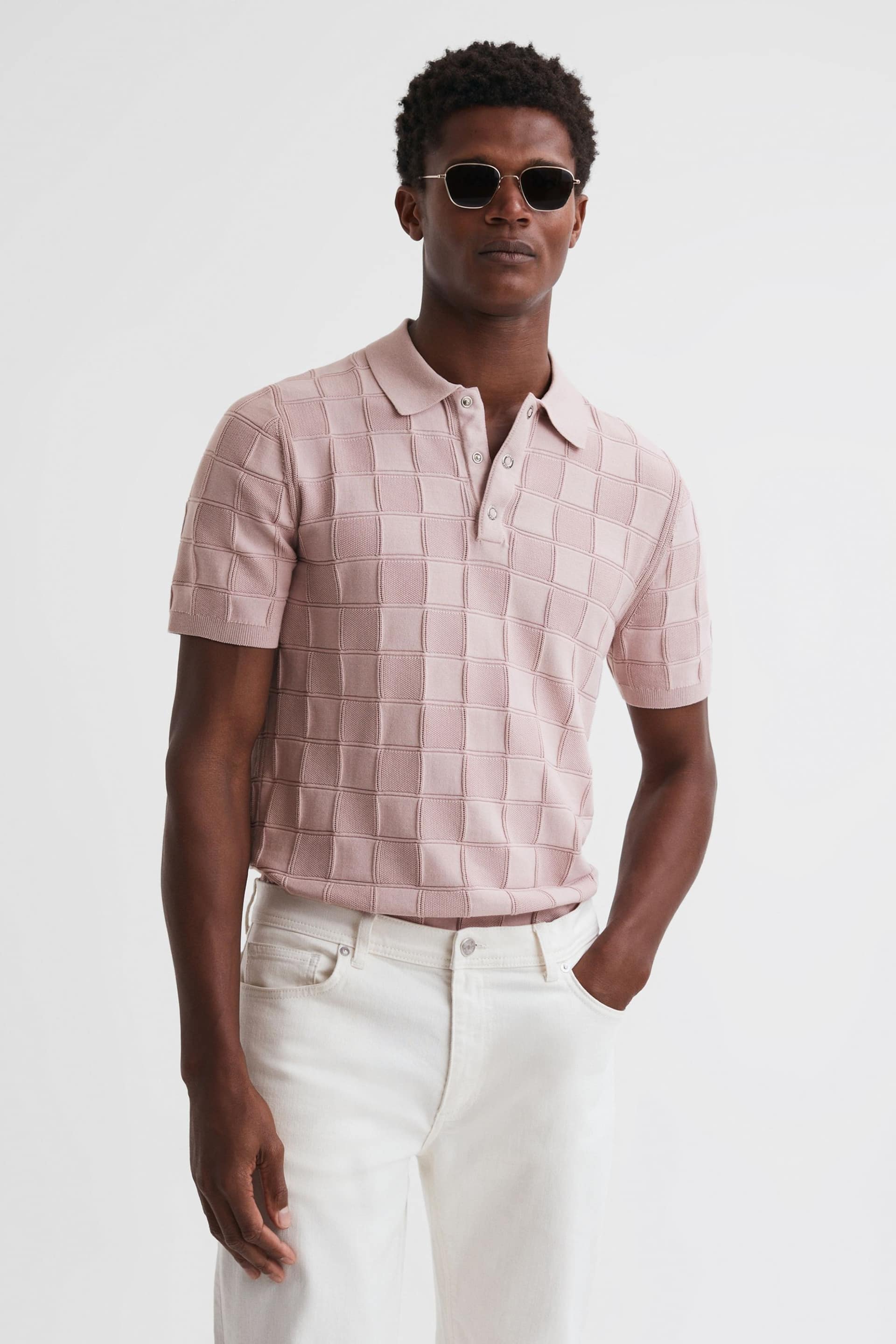 Reiss Soft Pink Blaze Cotton Press-Stud Polo T-Shirt - Image 1 of 5