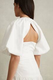 Reiss White Alice Lyocell Blend Puff Sleeve Midi Dress - Image 4 of 5