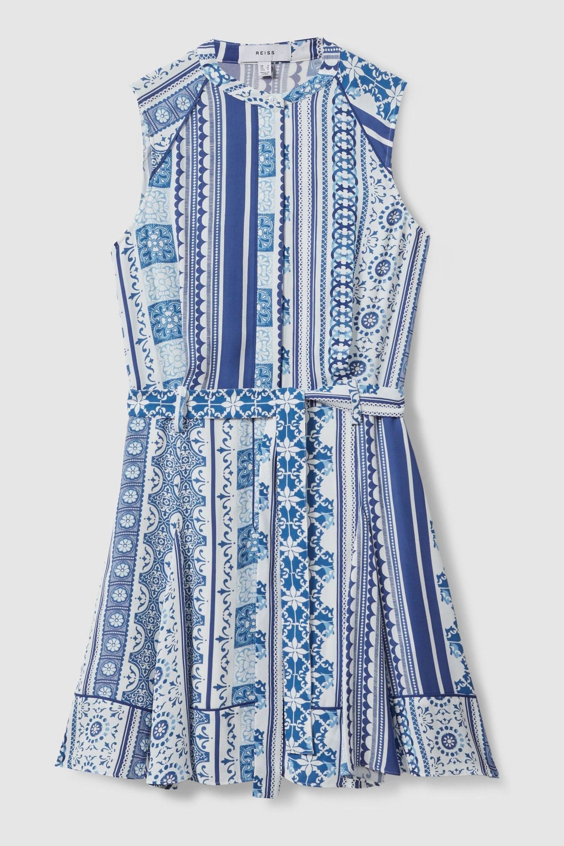 Reiss Blue Florence Tile Print Belted Mini Dress - Image 2 of 5