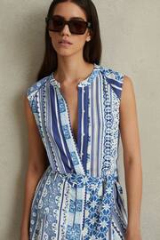 Reiss Blue Florence Tile Print Belted Mini Dress - Image 4 of 5