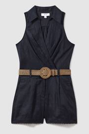 Reiss Navy Mila Linen Double Breasted Belted Playsuit - Image 2 of 6