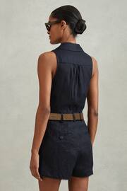 Reiss Navy Mila Linen Double Breasted Belted Playsuit - Image 4 of 6
