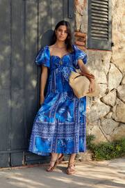 Blue Print Puff Sleeve Maxi Dress - Image 2 of 6