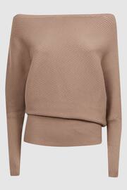 Reiss Camel Lorna Asymmetric Drape Knitted Top - Image 2 of 4