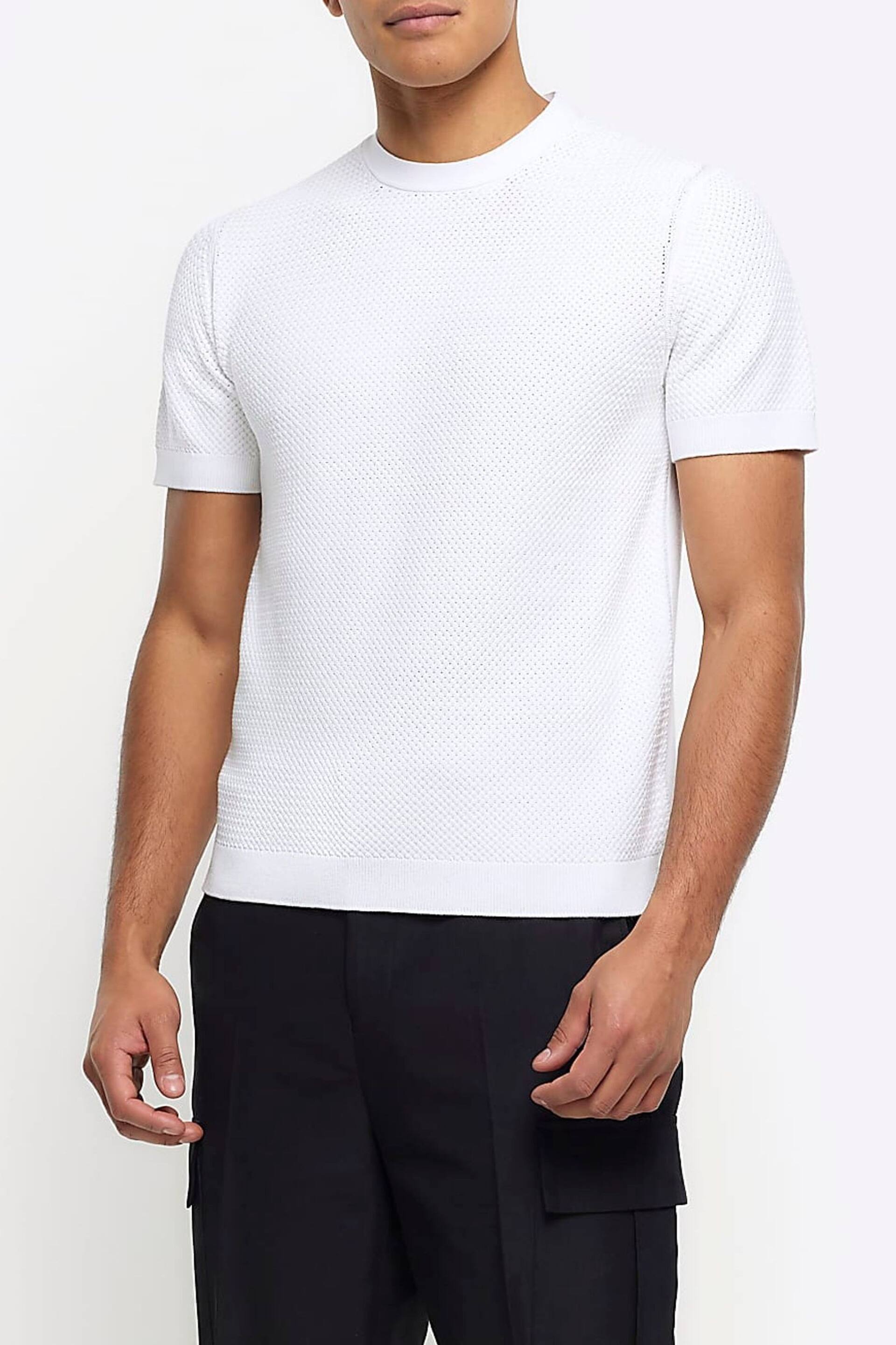 River Island White Textured Knitted T-Shirt - Image 1 of 3