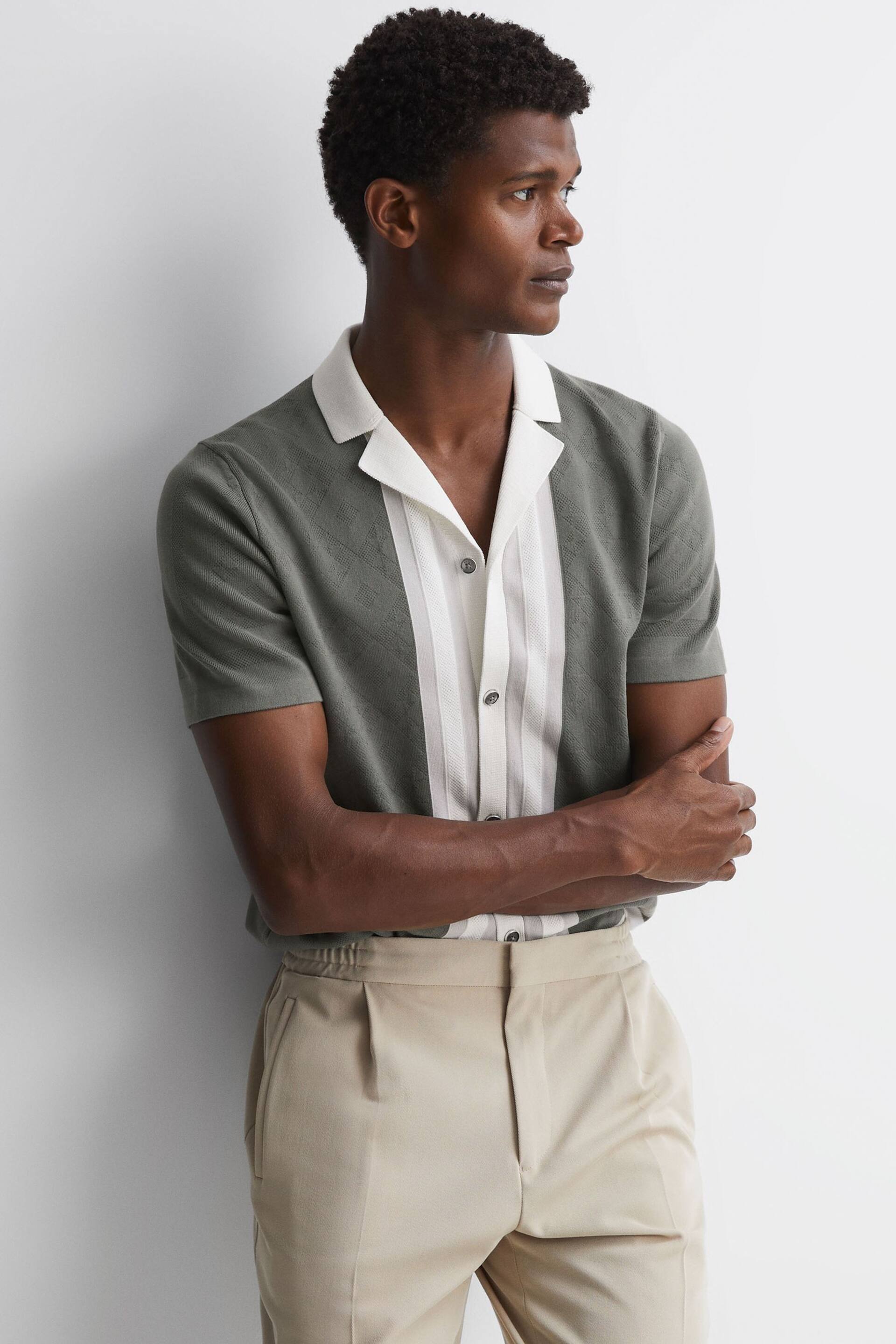 Reiss Sage Durban Cotton Knitted Cuban Collar Shirt - Image 1 of 5