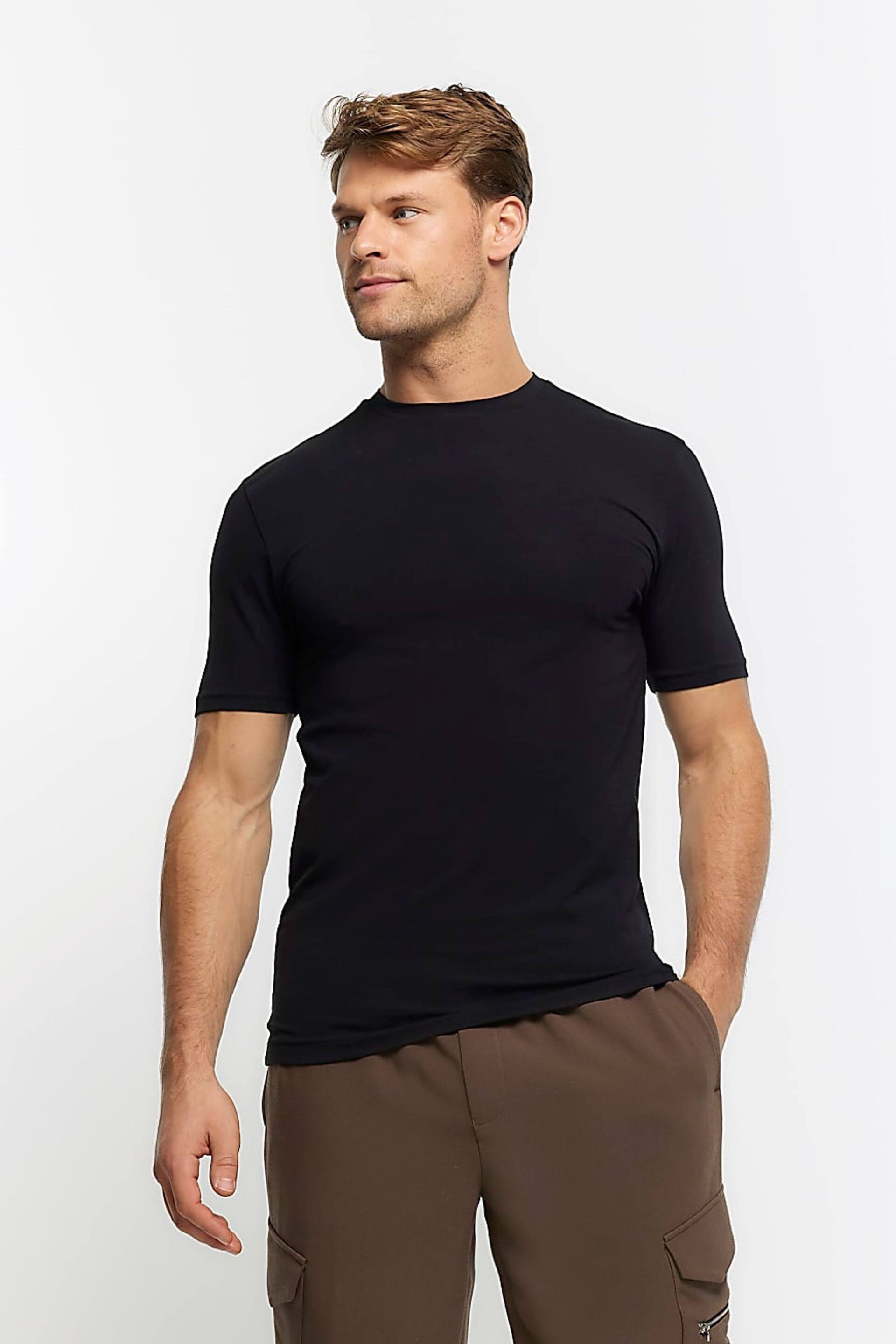 River Island Black Muscle Fit Brick T-Shirt - Image 1 of 3