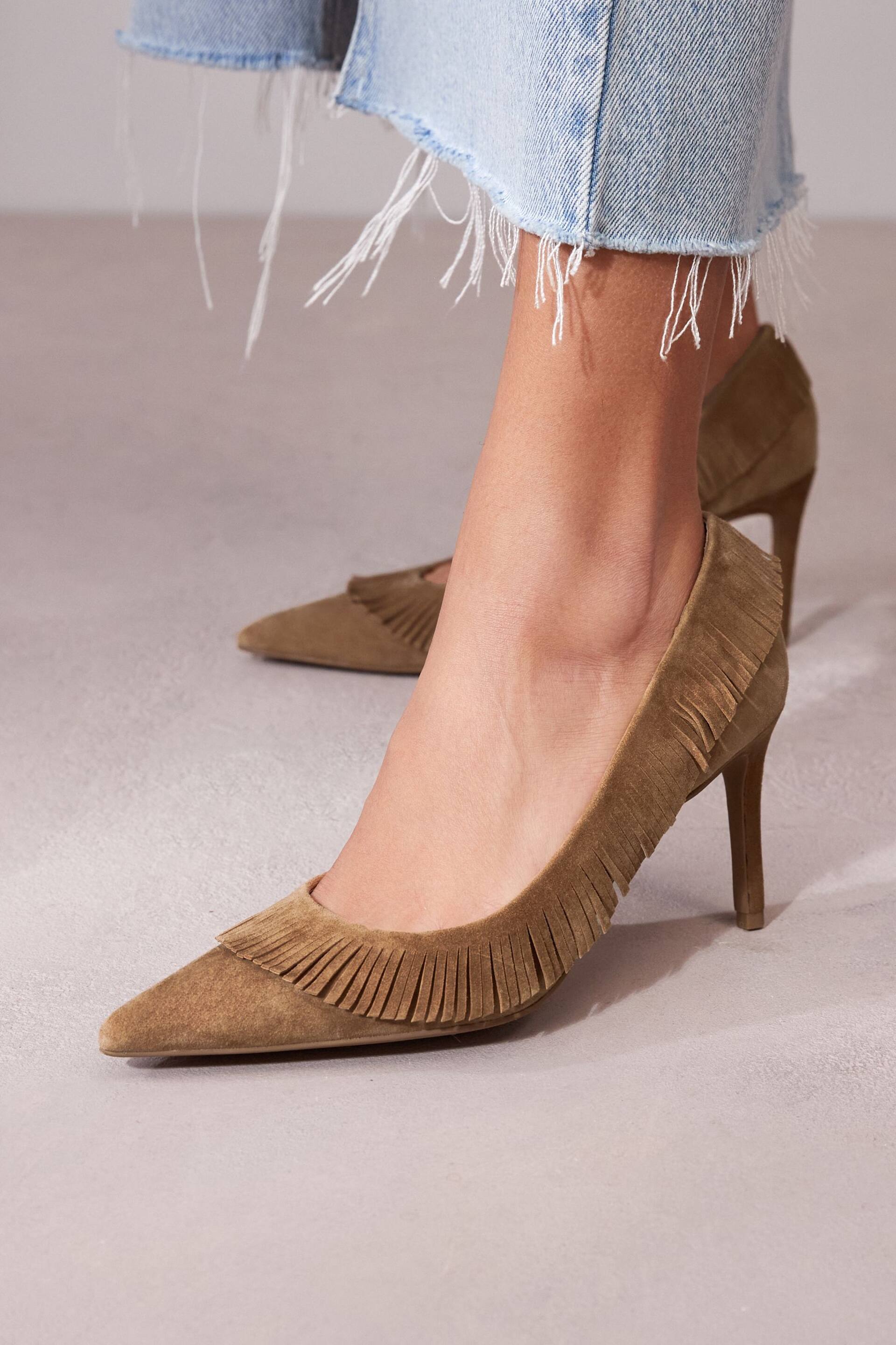 Tan Brown Forever Comfort Leather Fringe Court Shoes - Image 1 of 9
