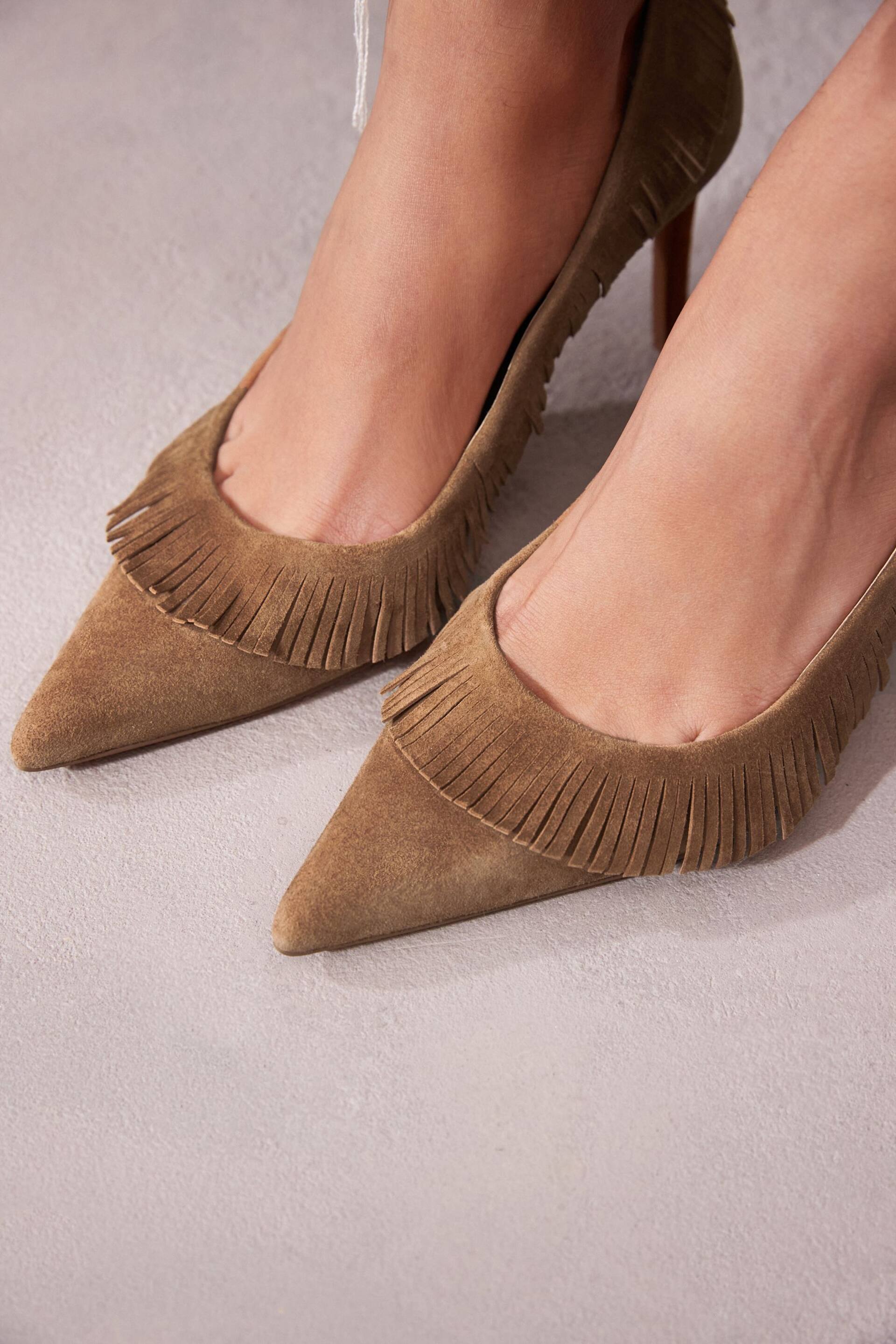 Tan Brown Forever Comfort Leather Fringe Court Shoes - Image 5 of 9