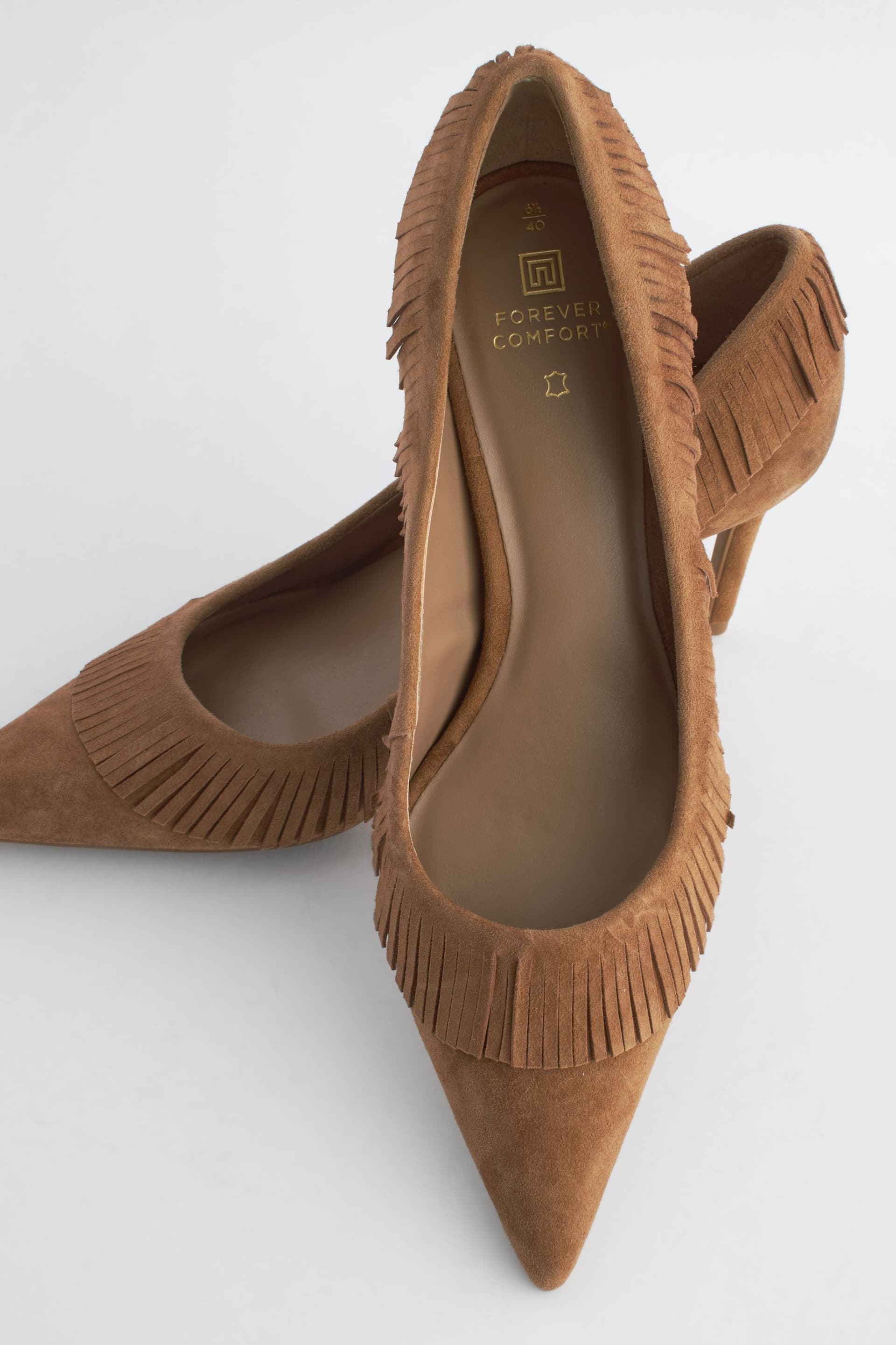 Tan Brown Forever Comfort Leather Fringe Court Shoes - Image 7 of 9