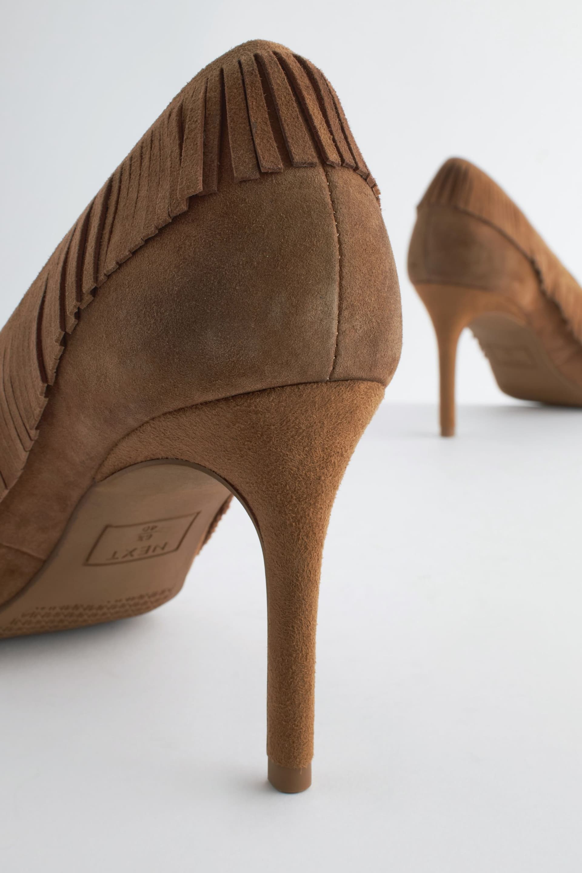 Tan Brown Forever Comfort Leather Fringe Court Shoes - Image 8 of 9