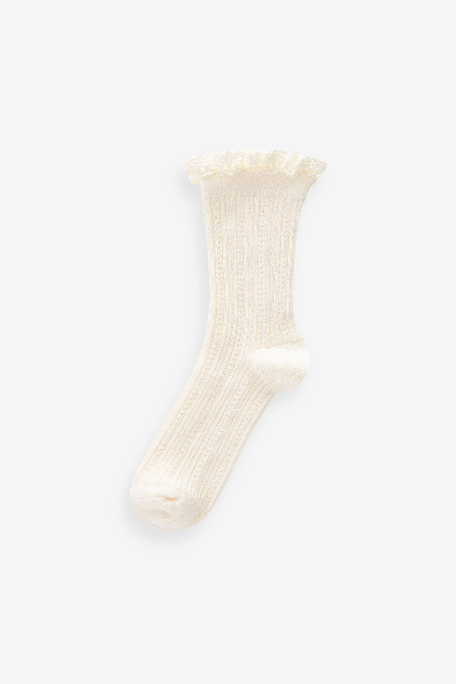 Cream and Green Cotton Rich Ruffle Frill Ankle Socks 2 Pack - Image 3 of 3
