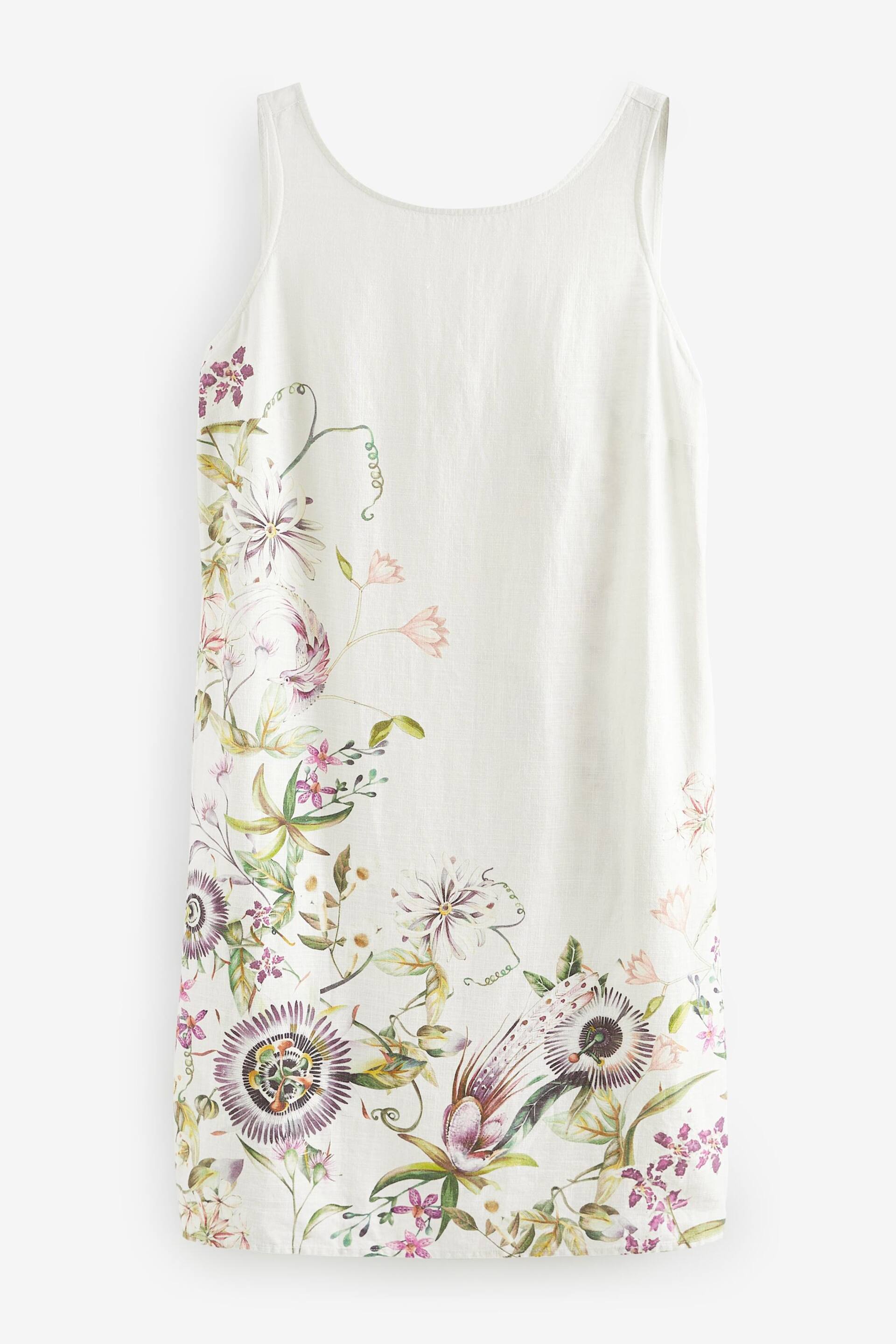 Ecru Cream Floral Linen Blend Sleeveless Shift Dress - Image 5 of 6