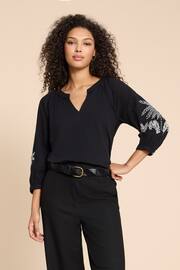 White Stuff Black Mix Embroidered Millie Top - Image 1 of 7