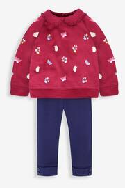 JoJo Maman Bébé Berry Girls' Hedgerow Embroidered Sweatshirt With Collar & Leggings Set - Image 1 of 5