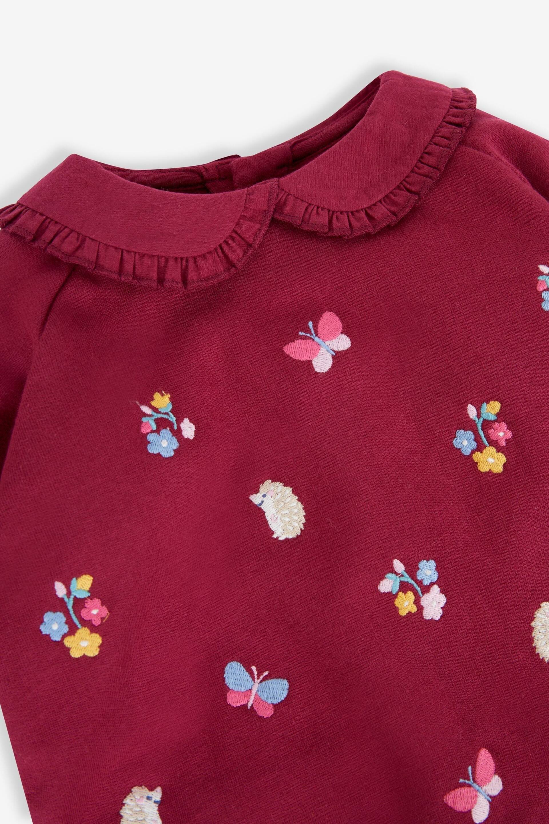 JoJo Maman Bébé Berry Girls' Hedgerow Embroidered Sweatshirt With Collar & Leggings Set - Image 4 of 5