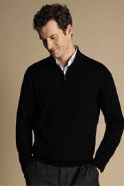 Charles Tyrwhitt Black Pure Merino Zip Neck Jumper - Image 1 of 4