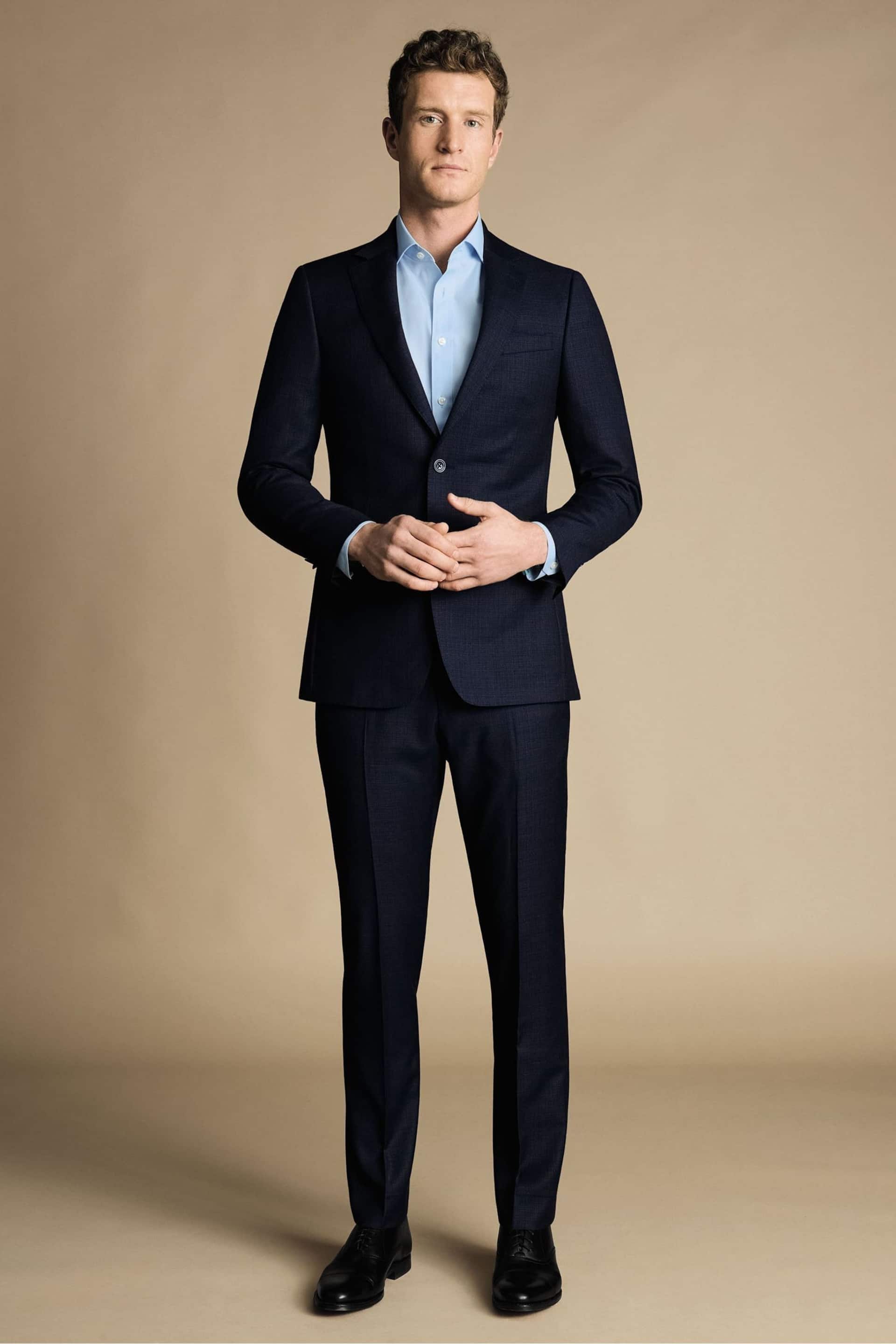Charles Tyrwhitt Navy Blue Slim Fit Italian Luxury Suit: Jacket - Image 3 of 5