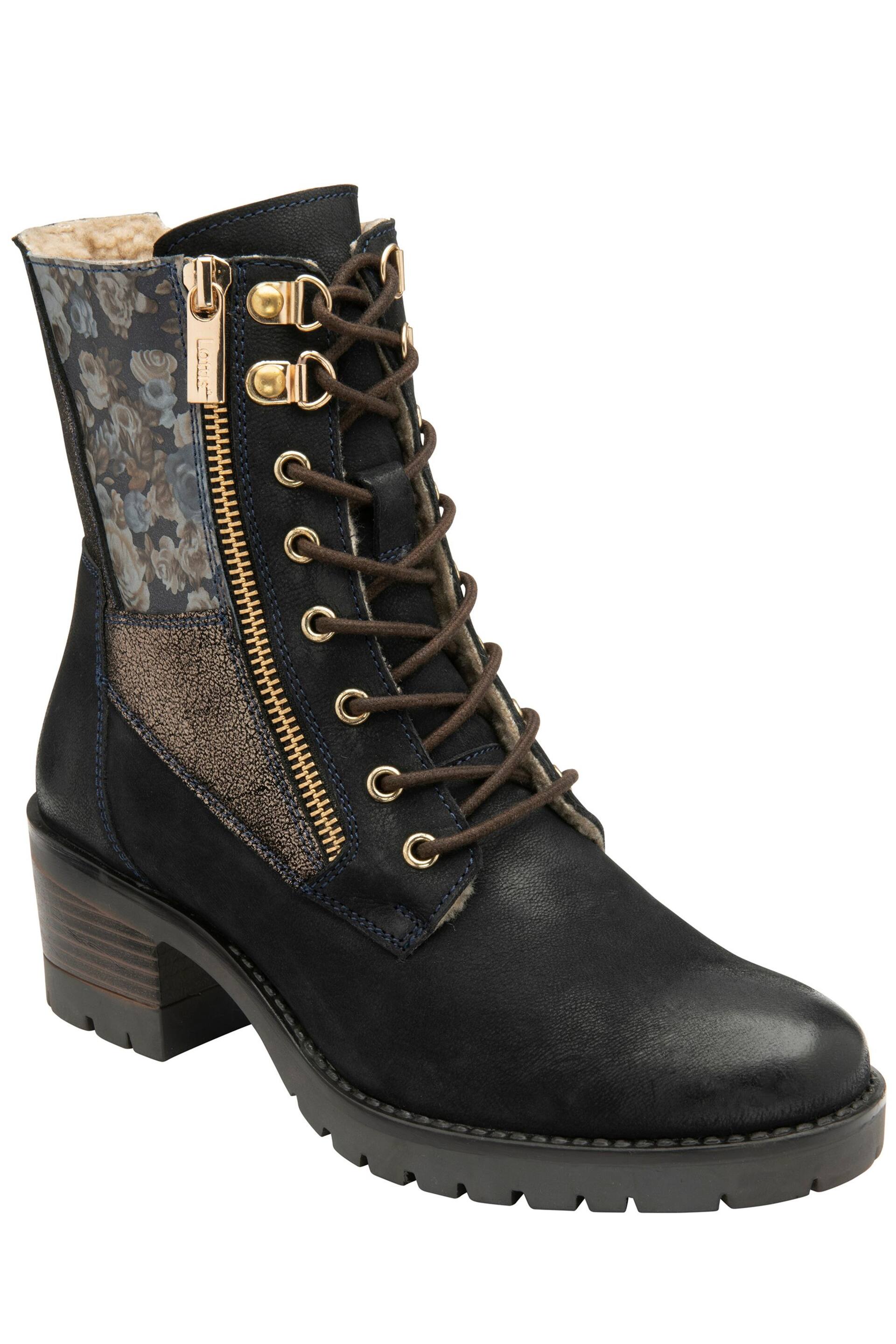 Lotus Navy Blue Leather Zip-Up Ankle Boots - Image 1 of 4