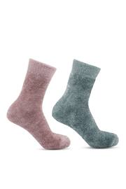 Totes Pink/Grey Ladies Chenille Bed 2 Pack Socks - Image 1 of 5