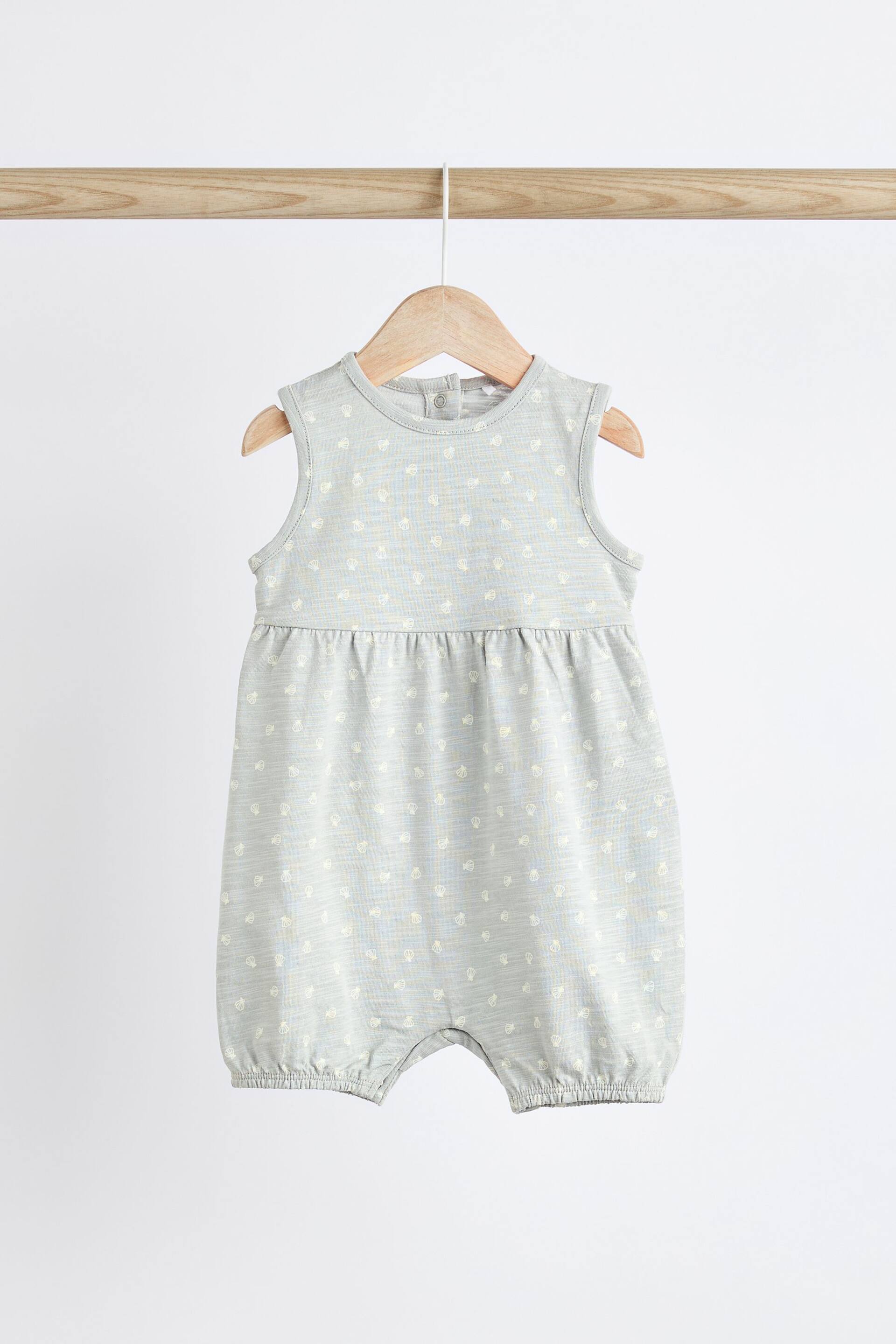 Grey Seashell Print Baby Vest Rompers 3 Pack - Image 6 of 10