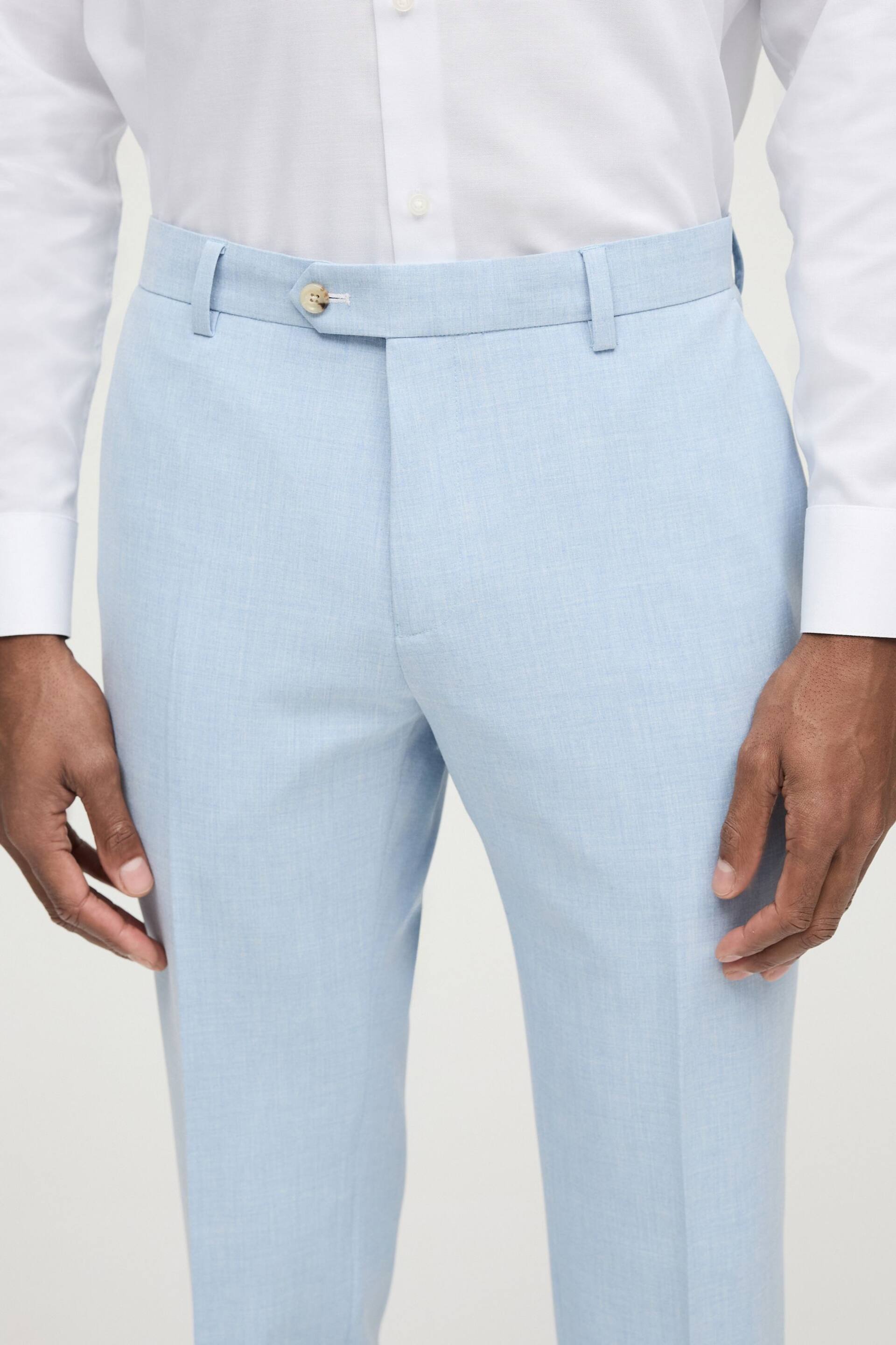 Light Blue Skinny Fit Pipe Trimmed Suit: Trousers - Image 4 of 10