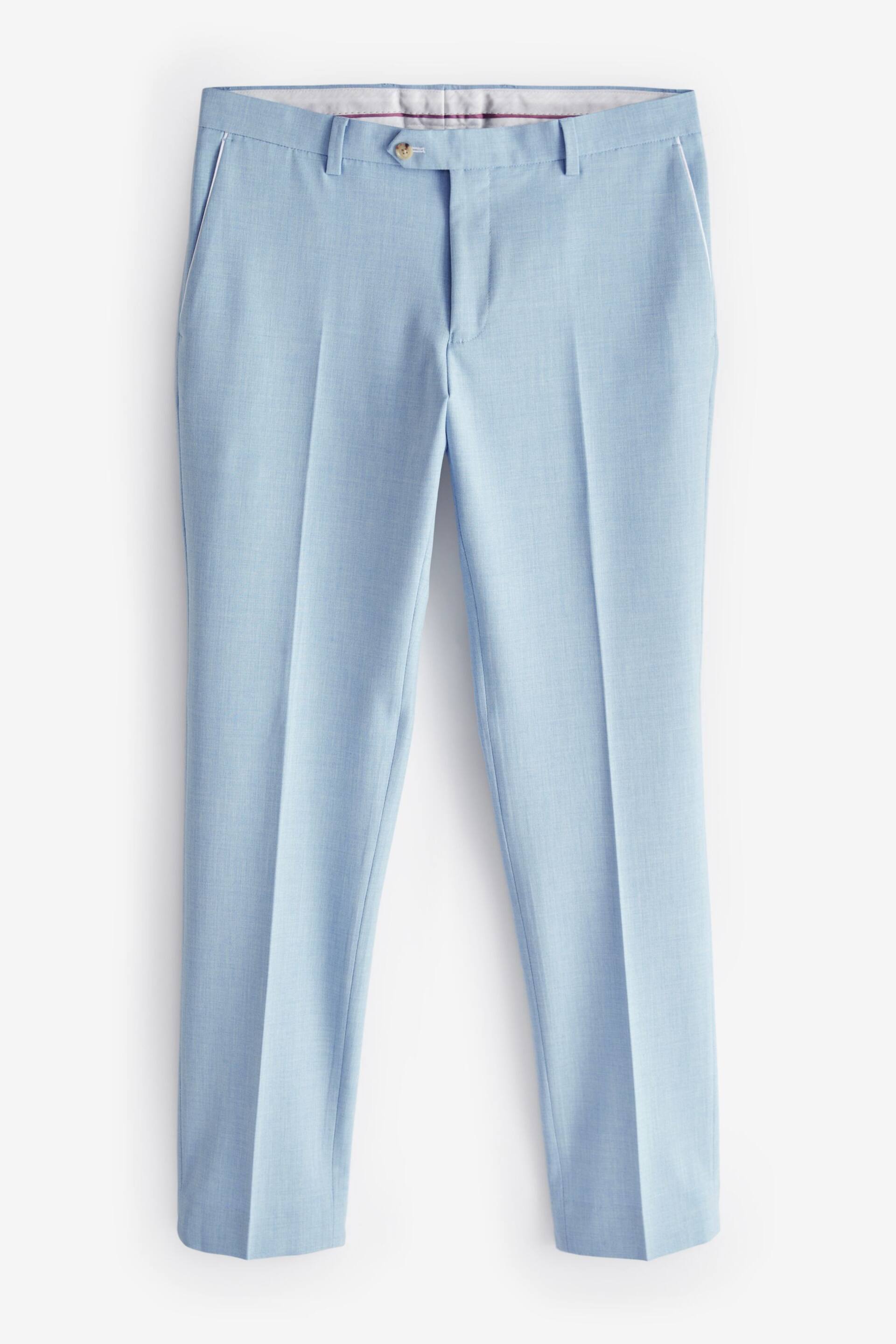 Light Blue Skinny Fit Pipe Trimmed Suit: Trousers - Image 7 of 10