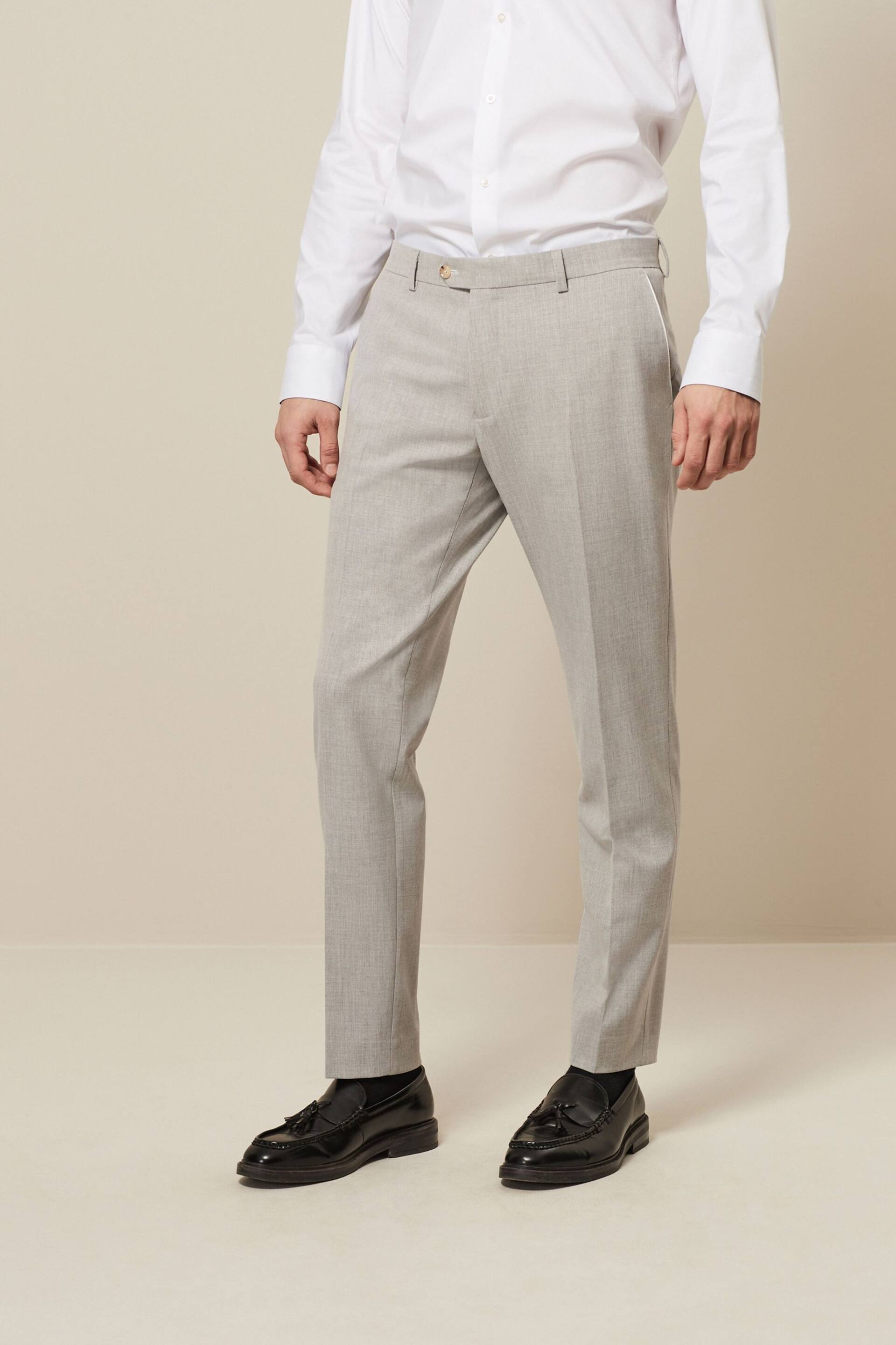 Light Grey Skinny Fit Pipe Trimmed Suit: Trousers - Image 1 of 6
