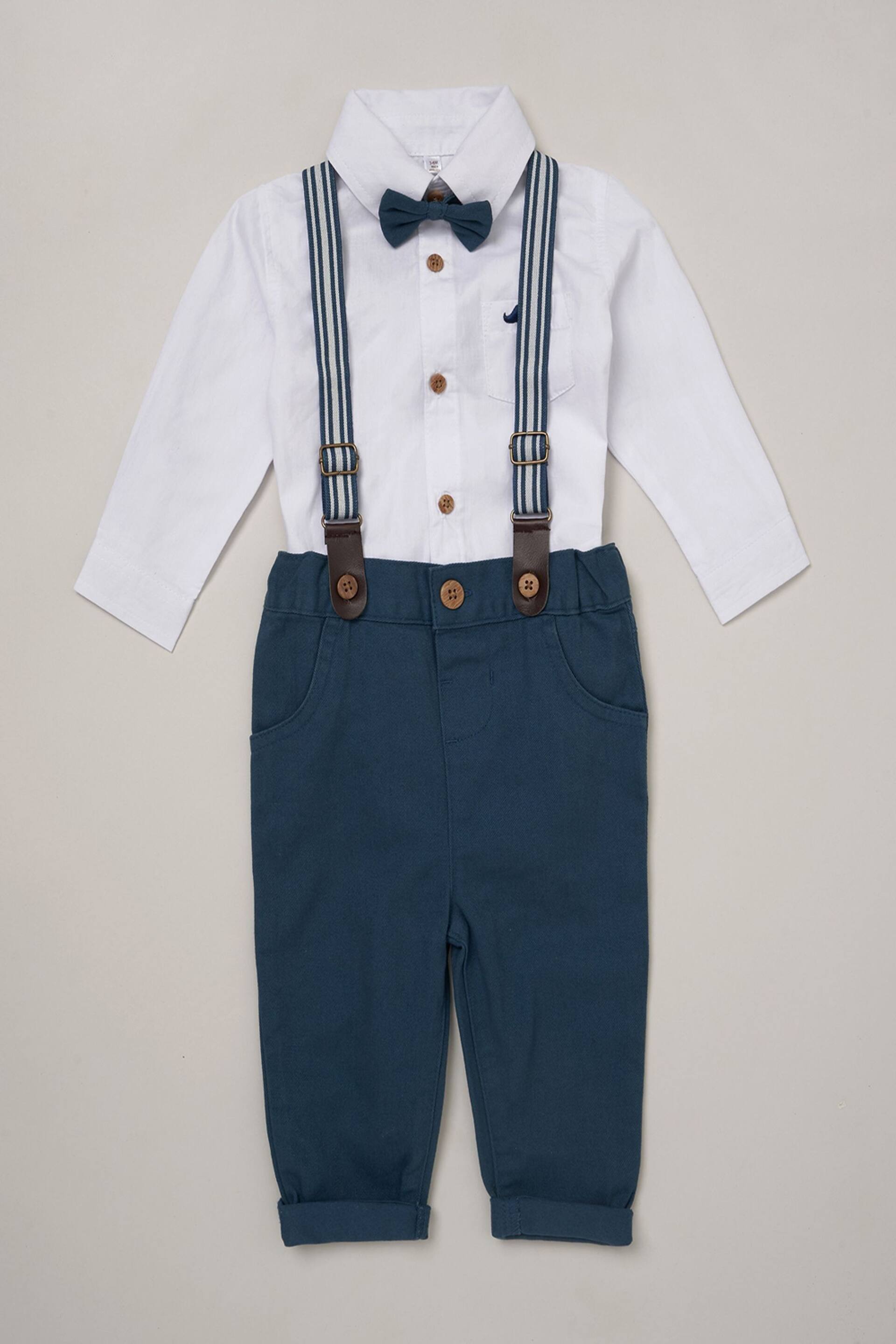 Little Gent Baby Mock Shirt Bodysuit and Braces Cotton Dungarees - Image 1 of 4