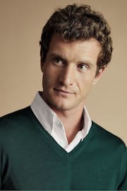 Charles Tyrwhitt Green Pure Merino V-Neck Jumper - Image 2 of 5