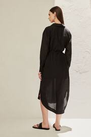 Black TENCEL™ Blend Belted Shirt Dress with Linen - Image 2 of 8