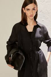 Black TENCEL™ Blend Belted Shirt Dress with Linen - Image 3 of 8